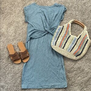 Jones New York Blue Micro Stripe Twist-Front Midi Dress